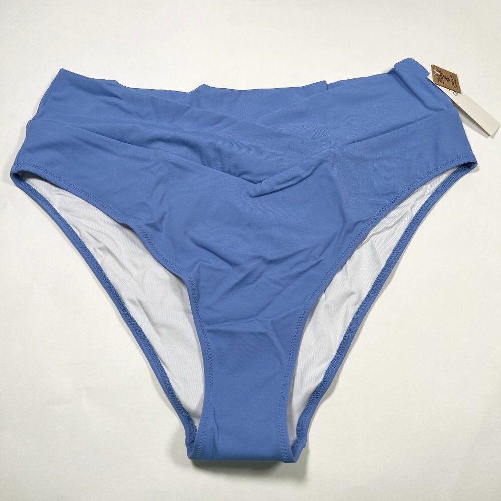 Victoria Secret Pink XXL 2XL High Waist Bikini Bottom High Leg V Front Blue